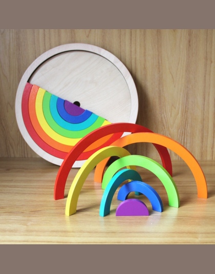 14 sztuk/zestaw Kolorowe Drewniane Klocki Zabawki Dla Dzieci Kreatywne Rainbow Montażu Bloki Zabawki Oyuncak Montessori Brinqued