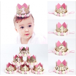 Baby Boy Dziewczyna Rose Urodziny Kapelusz Złota Księżniczka Książę Korony Glitter Party Pokaż Kreskówki Kapeluszy