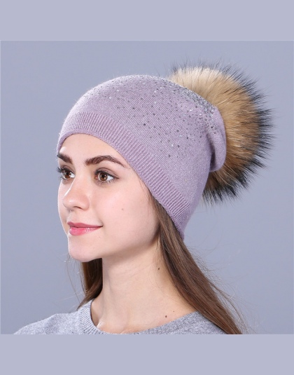 [Xthree] kobiety zima beanie kapelusz futra Królika wełny dzianiny kapelusz kobiet z norek pom pom Shining rhinestone kapelusze 