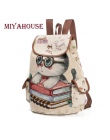 Miyahouse Dorywczo Płótnie Plecak Szkolny Kobiet Piękny Kot Wydrukowano Ściągacze Plecak Nastolatek Duża Pojemność Panie Tornist