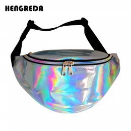Hengreda 2018 Holograficzny Neon Fanny Pack Laser Hologram Metalowe Błyszczące Torby Talii Bum Bag Hip Kobiety Podróży Festiwal 