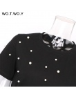 WOTWOY Lato Perły Zroszony T-Shirt Kobiety Bawełna Luźne Casual Black Tops Kobiety Krótki Rękaw O-Neck Tee Shirt 2018 Wysokiej J