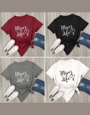2018 Lato T shirt Dorywcza Kobiet Tee Loose Topy Moda Kobiety Koszulki Mama Życie List Wydrukowano Serek Z Krótkim Rękawem Topy