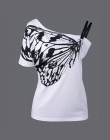 2017 Nowy Lato Sexy Panie Ukośne Ramię T Shirt Butterfly Wydrukowano Pasek Krótki Rękaw Bluzki Kobiet Topy Tees Plus size kbTx70