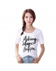 Kobiety T shirt Lato Koreański Styl Casual Lady Krótki Rękaw Top Tee Szczęśliwy List Drukarnie Kobieta Topy Luźne Plus Size odzi