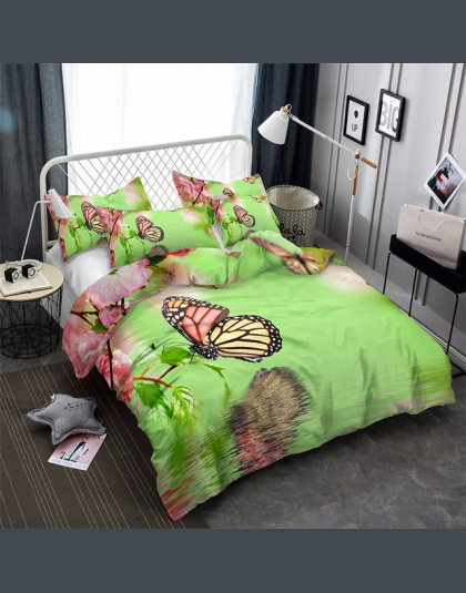 HELENGILI 3D Pościel Zestaw Kwiaty motyle Drukuj Kołdra pokrywa zestaw pościel z poszewki łóżko zestaw Tekstylia domowe # XH-02