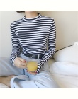 2018 Koreański Styl Z Długim Rękawem T-shirty Damskie New Hot Sprzedaż Student T-shirt Moda Damska Harajuku Striped Kobieta Szcz
