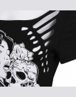 2018 Lato Sexy Płonące Kwiaty Hollow Czaszki Głowy Koszulki Koszula Femme Casual Shirt Kobiety T