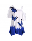 CALOFE Letnie Koszulki Kobiety Butterfly Wydrukowano Tee Jedno Ramię Nieregularne Góry Kobiet Plus Size Luźne Góry Tee Streetwea