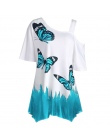 CALOFE Letnie Koszulki Kobiety Butterfly Wydrukowano Tee Jedno Ramię Nieregularne Góry Kobiet Plus Size Luźne Góry Tee Streetwea