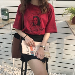 2017 Lato Nowa Moda W Stylu Vintage Postaci Wydrukowano Casual Loose Krótki Rękaw Kobiet Koszulki