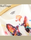 KaiTingu 2016 Brand New Fashion Lato Harajuku Zwierząt Kot Drukuj Koszulka O-Neck Krótkim Rękawem T Shirt Kobiet Topy Biały T-sh