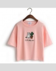 Wesołych Dość Harajuku t koszula kobiety Koreański styl t-shirt tee kawaii kot hafty bawełna topy shirt camiseta feminina Drop S