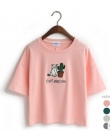 Wesołych Dość Harajuku t koszula kobiety Koreański styl t-shirt tee kawaii kot hafty bawełna topy shirt camiseta feminina Drop S