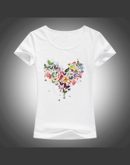 2017 lato Serce kształt kolorowe motyle t koszula kobiety piękna wiosna lato koszula koszula marki mody fajne topy F05