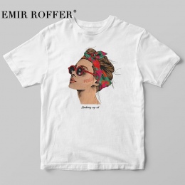 EMIR ROFFER 2018 Mody Fajne Druku Kobiet Koszulka Biała Bawełna Kobiety Koszulek Letnie Dorywczo Harajuku T Shirt Femme Top