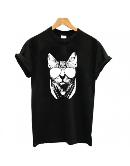 COOLMIND CA0211B Lato 100% bawełna Zwierząt 3D DJ Kot Koszula Druku O-Neck Krótki Rękaw T Koszula Kobiety Najlepszym Przyjaciele