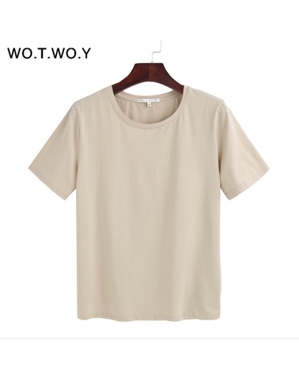 WOTWOY 2018 Lato Cotton T Shirt Kobiety Loose Style Solidna Tee Koszula Kobiet Krótkim Rękawem Top Tees O-Neck T-shirt Kobiet 12