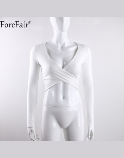 ForeFair 2018 Tendencja Krzyż Dekolt Sexy Crop Top Kobiety Szczupła Bluzki Z Długim Rękawem Czarny Biały Fioletowy Panie Jesień 