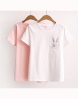 Kobiet T Koszula 2018 Lato Style Koszulka Kreskówki Druku Kieszeń królik Harajuku O-neck Krótki Rękaw Bawełna Para Tee Plus Size