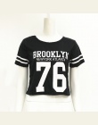 Moda Crop Top T-shirt dla Kobiet BROOKLYN 76 Drukowane T Shirt Kobiety Przycięte Topy Tee Shirt Kobieta Odzież Wysokiej Jakości