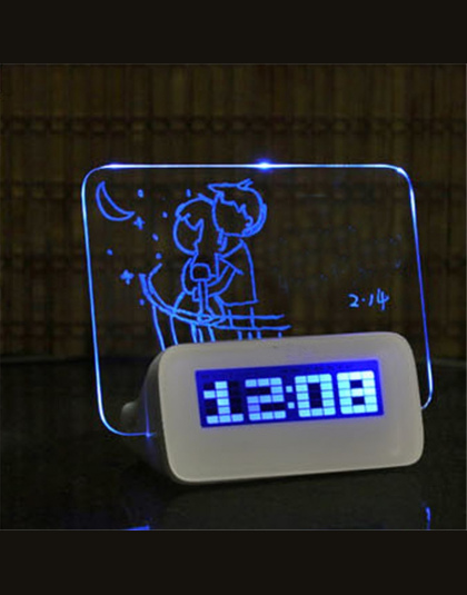 LED Budzik cyfrowy Despertador Fluorescencyjne z Pokładzie Wiadomość USB 4 Portowy Hub Biurko Stół Zegar Z Kalendarzem Niebieski