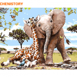 CHENISTORY Bezramowe Słoń Giraff DIY Malowanie Przez Numery Nowoczesne Wall Art Obraz Farby Przez Numery Unque Prezent Dla Home 