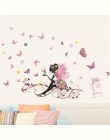 Piękna Dziewczyna Motyl Kwiat Wall Art Naklejka Dla Home Decor DIY Osobowość Mural Dziecko Pokój Przedszkole Dekoracje Drukuj Pl
