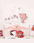 Ładny różowy kreskówka miłość niedźwiedź kwiat dziecko dzieci sypialnia wystrój pokoju naklejki ścienne dla dzieci przedszkole n