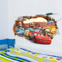 3D Złamane Ściany Decor Naklejki Dla Chłopców Sypialnia Samoprzylepne Dzieci Pokój Tapety Cartoom Samochody Plakat Mural Pioruna