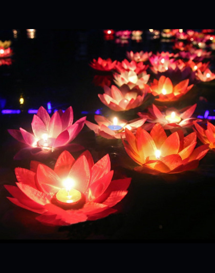 10 sztuk Multicolor jedwabiu lotus lantern światło z świeca pływający basen dekoracje Wishing Lamp urodziny wesele dekoracji