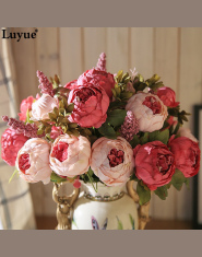 Dekoracyjne kolorowe sztuczne kwiaty piwonie jak żywe artykuły florystyczne ozdobny bukiet kolor biały różowy fioletowy