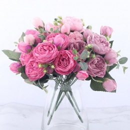 30 cm Rose Różowy Jedwab Piwonia Sztuczne Kwiaty Bukiet 5 Duża Głowa i 4 Bud Tanie Fałszywe Kwiaty dla Domu dekoracje ślubne kry