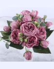 30 cm Rose Różowy Jedwab Piwonia Sztuczne Kwiaty Bukiet 5 Duża Głowa i 4 Bud Tanie Fałszywe Kwiaty dla Domu dekoracje ślubne kry