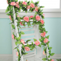 240 cm Sztuczne Kwiaty Winorośli Wedding Garden Decoration Home Rose Fałszywy Kwiaty Rattan String Festiwal Wiszące kwiat Jedwab