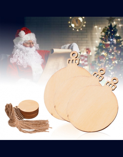 10 sztuk Drewniane Okrągłe Bombki Tagi Christmas Kulki Dekoracje Art Craft Ozdoby Boże Narodzenie DIY Dekory