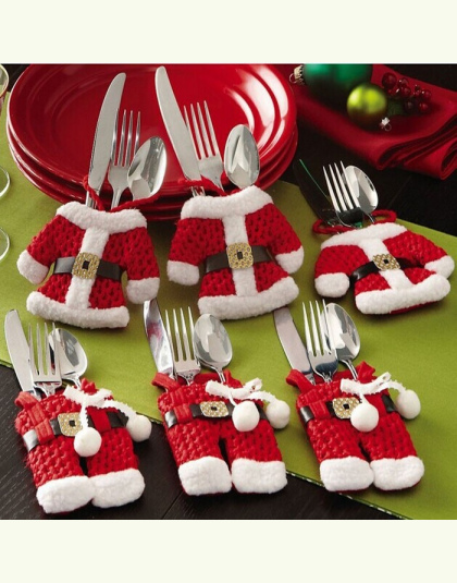 Promocja 6 sztuk/partia Świąteczne Dekoracje Dla Domu Srebra Holdersanta Kieszenie Dinner Nóż Widelec Posiadacze Święty Mikołaj 