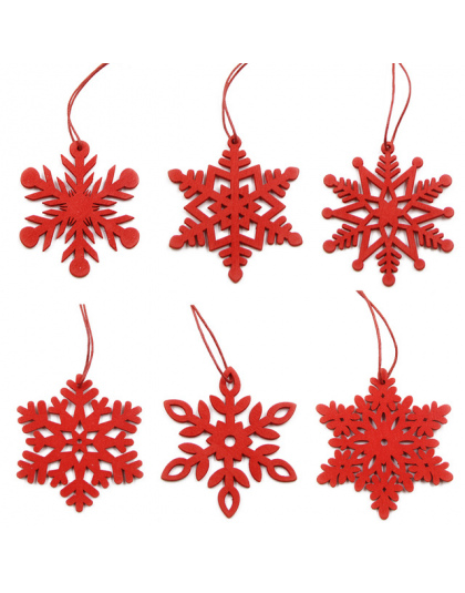 6 sztuk DIY Białe i Czerwone Płatki Śniegu Christmas Drewniane Zawieszki Ozdoby Dla Xmas Ozdoby Choinkowe Christmas Party Dekora