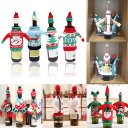 2 sztuk/zestaw Ozdoby Świąteczne Butelka Wina Sweter Pokrywa Torba Santa Claus Dziewiarskie Kapelusze na Nowy Rok Xmas Home Dinn