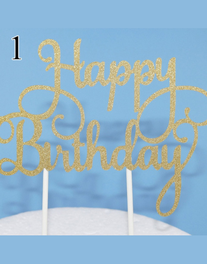 Złoty Srebrzysty Niebieski Papier Glitter Ciasto Topper Strona Dostaw Szczęśliwy Birthday Cake Topper Dla Baby Shower Birthday P