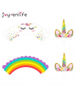 JOY-ENLIFE 24 sztuk Śliczne Rainbow Unicorn Cupcake Ciasto Owijarki Toppery Kids Dzieci Urodziny Baby Shower Party Dekoracyjne M