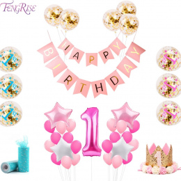 FENGRISE 1st Urodziny Strona Dekoracji Dzieci Balony Numer 1 Pierwszej Balony Urodziny Balony Szczęśliwy Urodziny Baby Shower Ch