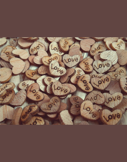 100 Dekoracje Ślubne Sztuk/paczka Drewniane Tablice Art Craft Zdobienie Love Heart Shape dla Wesela Dekoracji Przyciski Do Szyci