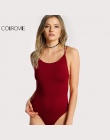 COLROVIE Strappy Backless Sexy Klub Body Kobiety Skinny Krzyż Powrót Lato Body 2017 Burgundia Bez Rękawów Podstawowe Body