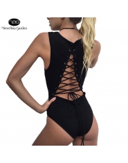 Bez rękawów Backless Tie Powrót Snap Przyciski Lace Up Body damskie Wiosna Lato Bawełna Przebrania Kombinezony Gorset Pajacyki N