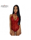 SEBOWEL 2018 Elegancki Kwiatowy Red Lace Body Kobiety Backless Głębokie V Neck Sexy Body Bodycon Halter Bez Rękawów Kombinezonu 