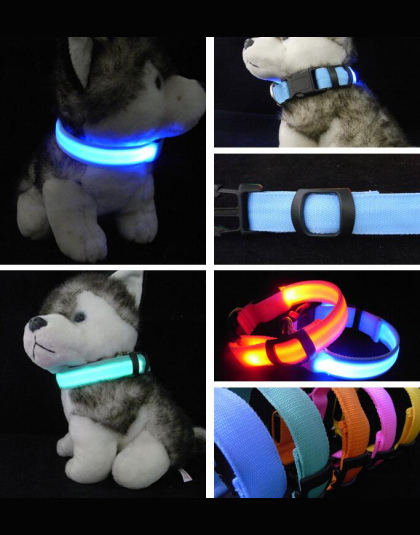 Nylon LED Obroża dla Zwierząt, Bezpieczeństwo Noc Miga Świecić W Ciemności Smyczy Psa, Luminous Fluorescencyjne Obroże Dla Psów 