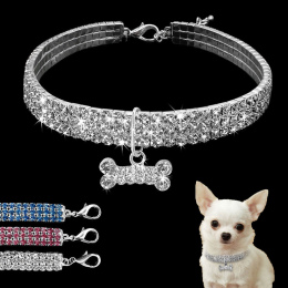 Bling Rhinestone Obroża Kryształ Puppy Chihuahua Pet Obroże Dla Psów Smycz Dla Małych i Średnich Psów Mascotas Akcesoria S M L r
