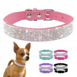 Didog Miękki Zamsz Skóra Puppy Dog Collar Regulowany Rhinestone Kot Pet Różowy Obroże Garnitur Małe Średnie Zwierzęta XS S M chi