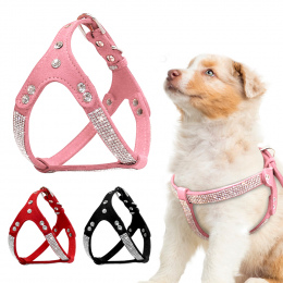 Akcesoria dla zwierząt szelki dla psa kota miękkie zamszowe z diamencikami czarne różowe czerwone modne